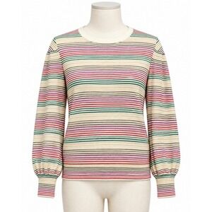 Boden Sweater Womens S Multicolor Wool Cotton Striped Balloon Sleeve Knit